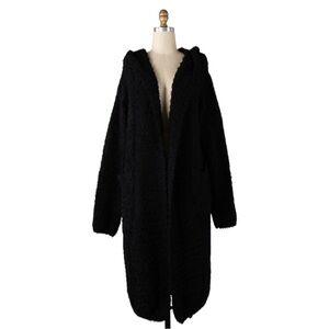 Miracle NWT Cozy Black Hooded Women Cardigan Sweater with Front Pockets
